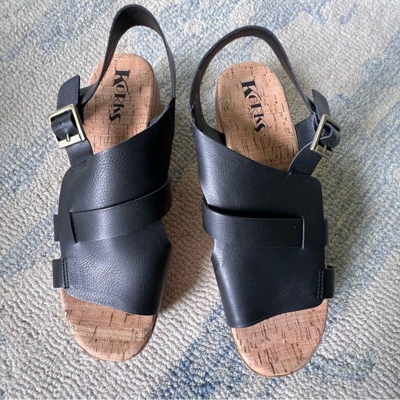 KORKS STRAPPY WOODEN PLATFORM LEATHER CHUNKY SANDALS SIZE 9 - Picture 2 of 8